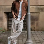 Brown Textured Cotton Overshirt