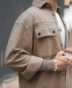 Camel Structured Double Pockets Shacket Oversized Shirt - Image 3