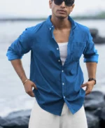 Cerulean Blue Linen Blend Shirt - Image 6