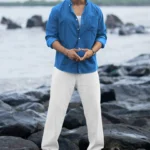 Cerulean Blue Linen Blend Shirt