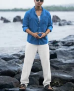 Cerulean Blue Linen Blend Shirt