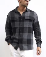 Charcoal Black Checks Structured Oversize Drop Shoulder Shirt - Image 3