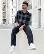Charcoal Black Checks Structured Oversize Drop Shoulder Shirt - Image 2