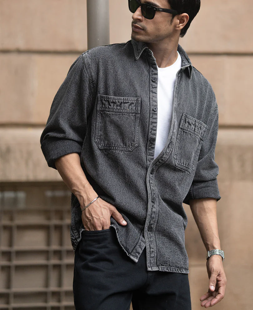 Charcoal Washed Denim Overshirt2 Charcoal Washed Denim Overshirt - Image 1
