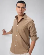Classic Khaki Slim-Fit Button-Up Shirt for Men