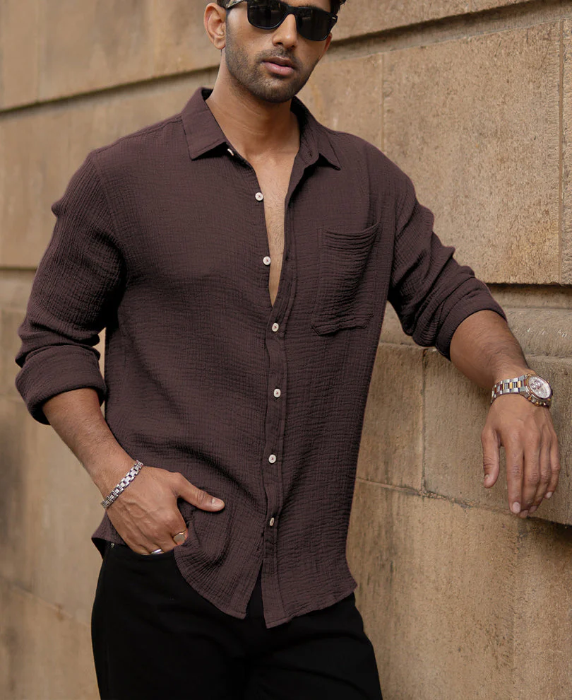 Cocoa Brown Crinkled Shirt 2 Cocoa Brown Crinkled Shirt - Image 1