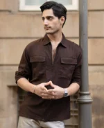 Coffee Brown Linen Blend Zipper Shirt - Image 4