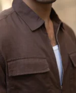 Coffee Brown Linen Blend Zipper Shirt - Image 7