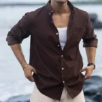 Coffee Corduroy Button Down Shirt