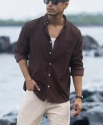 Coffee Corduroy Button Down Shirt - Image 2