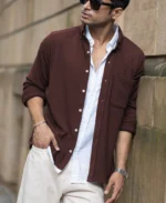 Coffee Structured Knit Shirt - Image 3