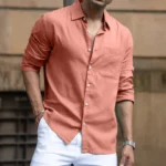 Coral Orange Linen Blend Shirt