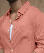 Coral Orange Linen Blend Shirt - Image 4