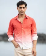 Coral Red Ombre Print Shirt - Image 3