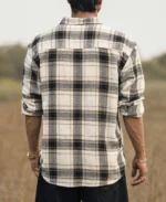 Cream Checked Structured Oversize Drop Shoulder Shirt - Image 4
