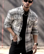 Cream Flannel Check Oversize Drop Shoulder Shirt