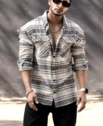 Cream Flannel Check Oversize Drop Shoulder Shirt - Image 5