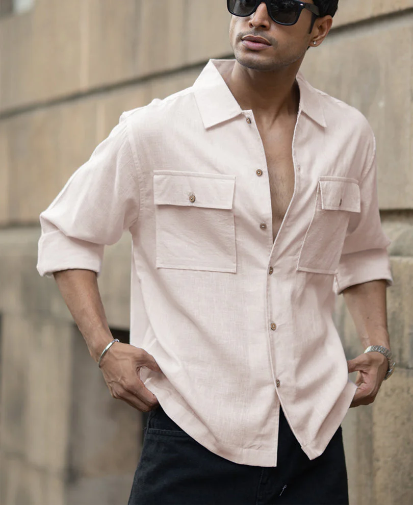 Cream Linen Double Pocket Shirt2 Cream Linen Double Pocket Shirt - Image 1