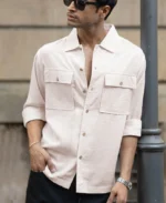 Cream Linen Double Pocket Shirt - Image 4