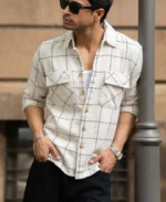 Cream Structured Checks Shirt