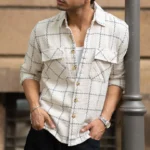 Cream Structured Cotton Kurta Shirt