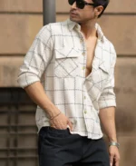 Cream Structured Cotton Kurta Shirt - Image 4