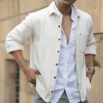 Cream Structured Shirt With Pocket