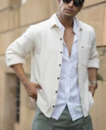 Cream Structured Shirt With Pocket
