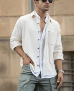 Cream Structured Shirt With Pocket - Image 3