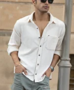 Cream Structured Shirt With Pocket - Image 4