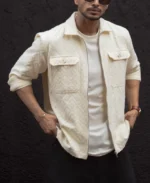 Cream Zip Style Full Sleeves Regular Fit Shirt - Image 2