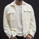 Cream Zip Style Full Sleeves Regular Fit Shirt