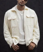 Cream Zip Style Full Sleeves Regular Fit Shirt