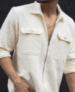 Cream Zip Style Full Sleeves Regular Fit Shirt - Image 5