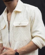 Cream Zip Style Full Sleeves Regular Fit Shirt - Image 6