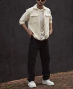 Cream Zip Style Full Sleeves Regular Fit Shirt - Image 7