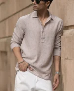 Dark Beige Slub Kurta Shirt - Image 2