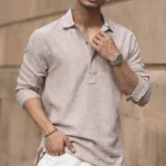 Dark Beige Slub Kurta Shirt