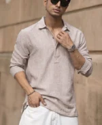 Dark Beige Slub Kurta Shirt