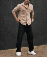 Dark Beige Structured Regular Fit Shirt - Image 5