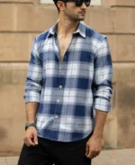 Dark Blue Brushed Checks Shirt - Image 3