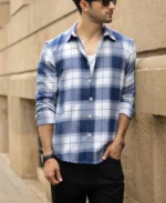 Dark Blue Brushed Checks Shirt - Image 4