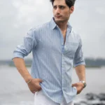 Dark Blue Cotton Stripe Shirt