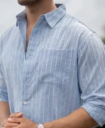 Dark Blue Cotton Stripe Shirt - Image 4