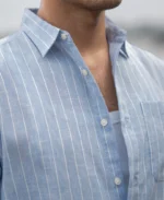 Dark Blue Cotton Stripe Shirt - Image 5
