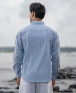 Dark Blue Cotton Stripe Shirt - Image 6