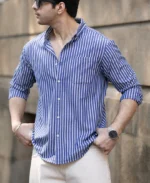 Dark Blue Lightweight Stripe Shirt - Image 3