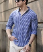 Dark Blue Lightweight Stripe Shirt - Image 4