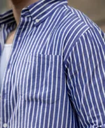 Dark Blue Lightweight Stripe Shirt - Image 6