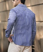Dark Blue Lightweight Stripe Shirt - Image 7